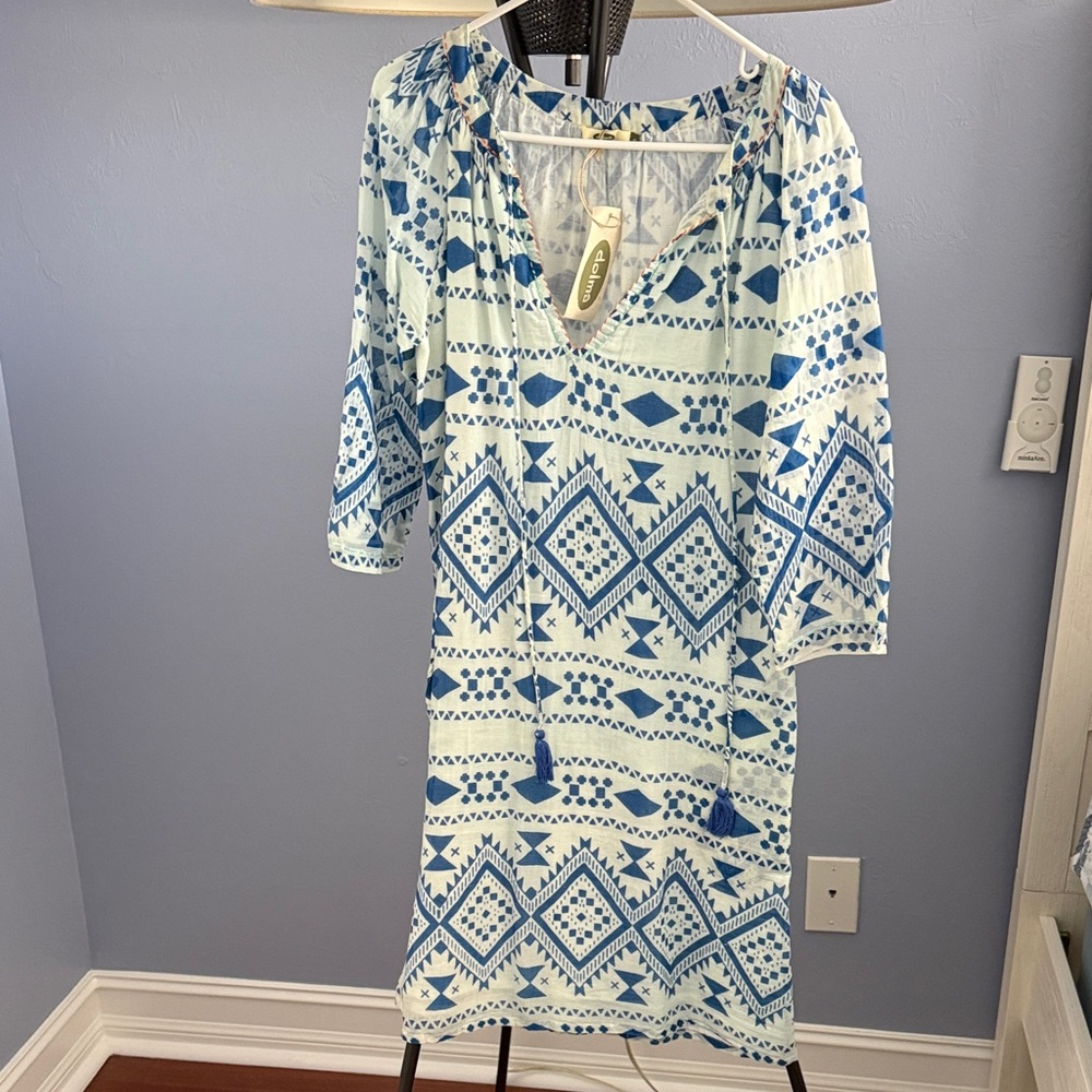 NWT Chic Blue and White Geometric Midi Dress